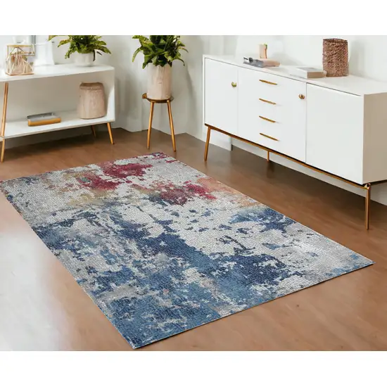 Ivory Red and Blue Abstract Distressed Non Skid Area Rug Photo 1