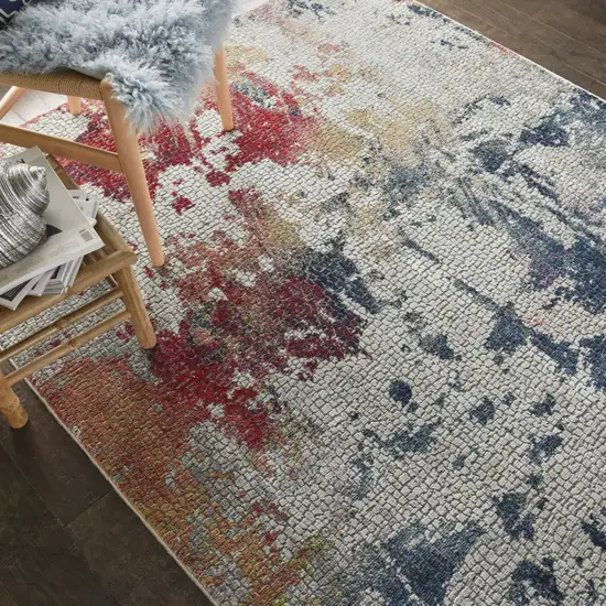 Ivory Red and Blue Abstract Distressed Non Skid Area Rug Photo 7