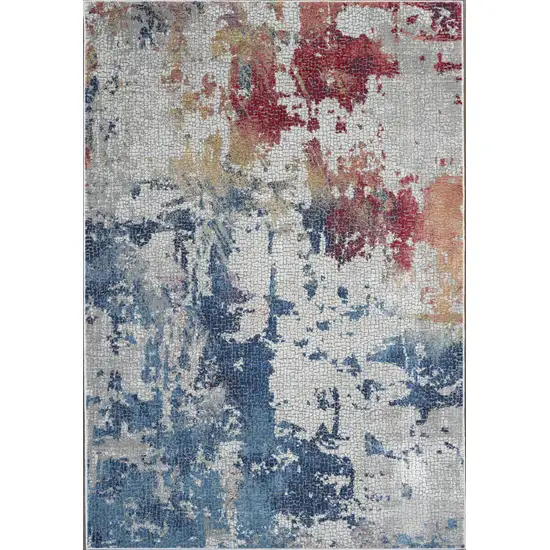 Ivory Red and Blue Abstract Distressed Non Skid Area Rug Photo 2