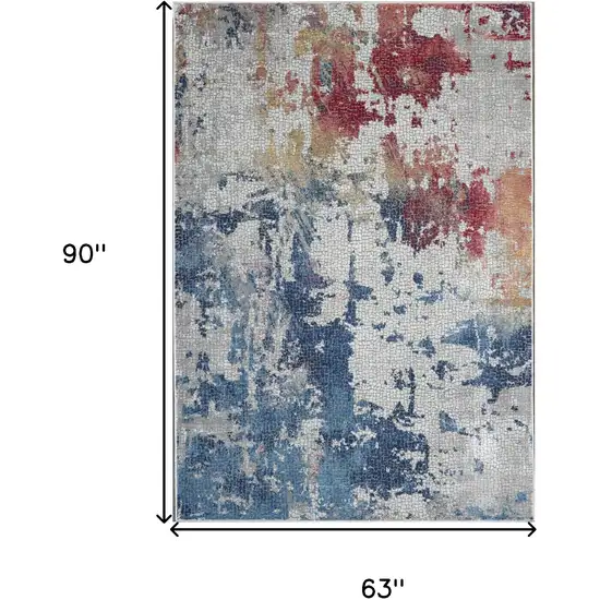 Ivory Red and Blue Abstract Distressed Non Skid Area Rug Photo 3