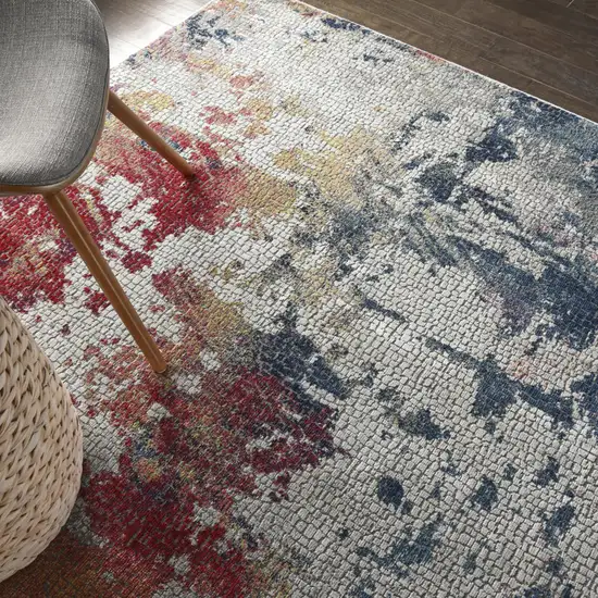 Ivory Red and Blue Abstract Distressed Non Skid Area Rug Photo 7