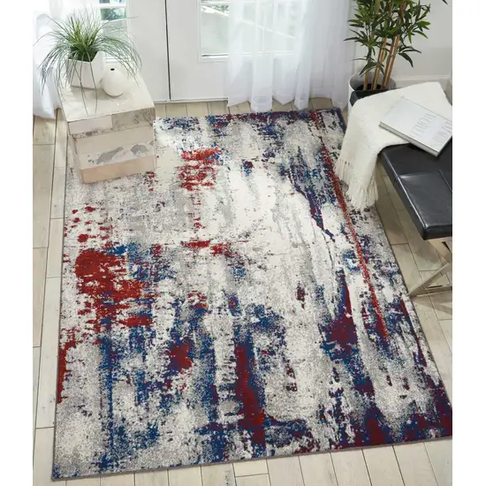 Ivory Red and Blue Abstract Non Skid Area Rug Photo 7