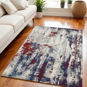 Photo of Ivory Red and Blue Abstract Non Skid Area Rug