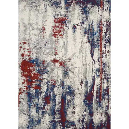 Ivory Red and Blue Abstract Non Skid Area Rug Photo 2