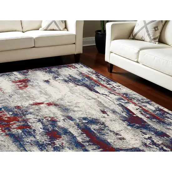 Ivory Red and Blue Abstract Non Skid Area Rug Photo 1