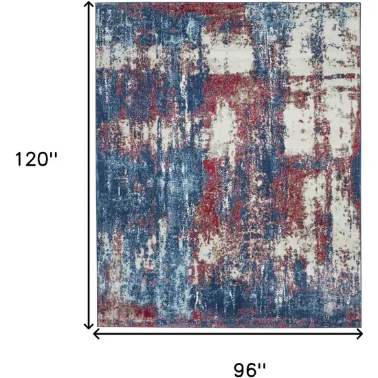 Ivory Red and Blue Abstract Non Skid Area Rug Photo 3