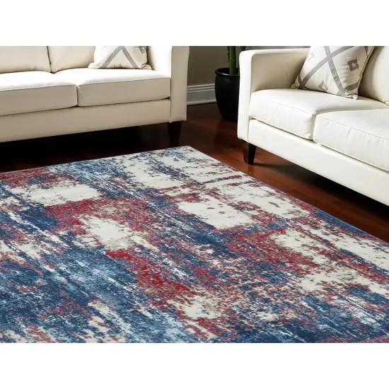 Ivory Red and Blue Abstract Non Skid Area Rug Photo 1