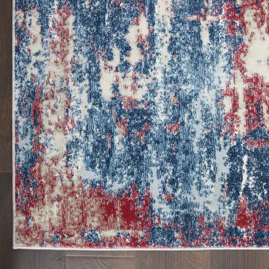 Ivory Red and Blue Abstract Non Skid Area Rug Photo 4