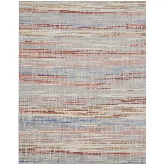 Ivory Red and Blue Abstract Non Skid Area Rug Photo 2