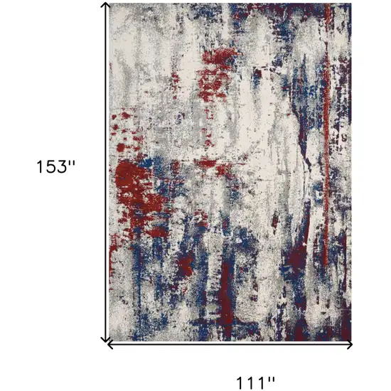 Ivory Red and Blue Abstract Non Skid Area Rug Photo 3