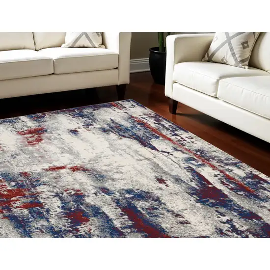 Ivory Red and Blue Abstract Non Skid Area Rug Photo 1