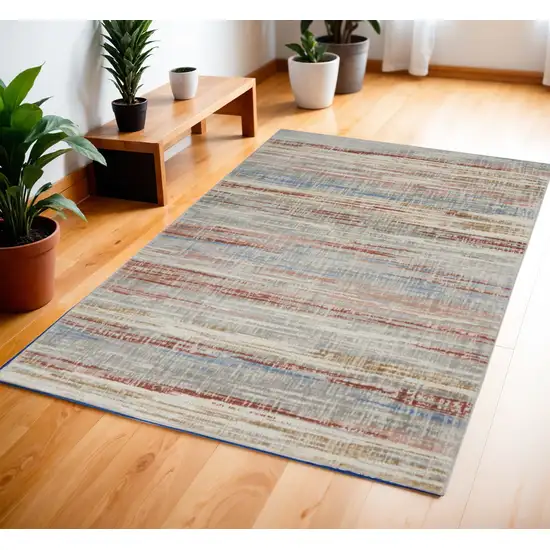 Ivory Red and Blue Abstract Non Skid Area Rug Photo 1