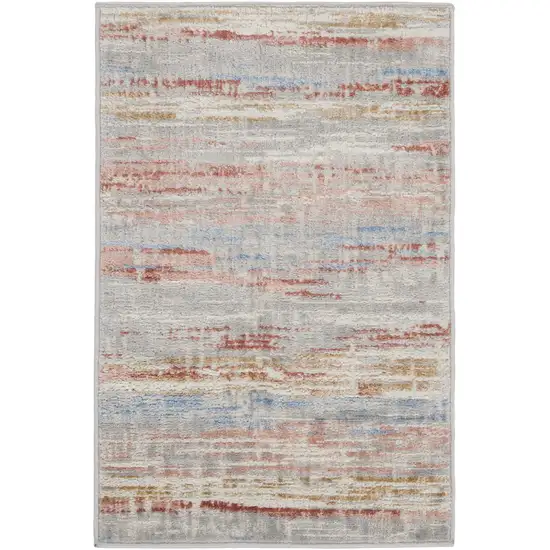 Ivory Red and Blue Abstract Non Skid Area Rug Photo 2