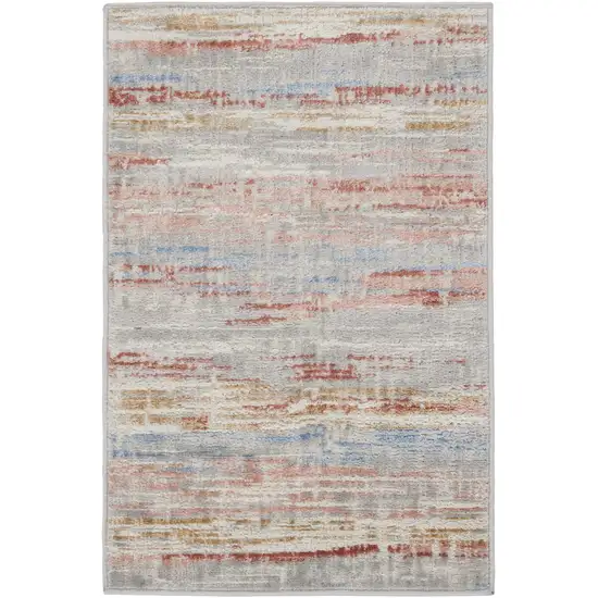 Ivory Red and Blue Abstract Non Skid Area Rug Photo 6