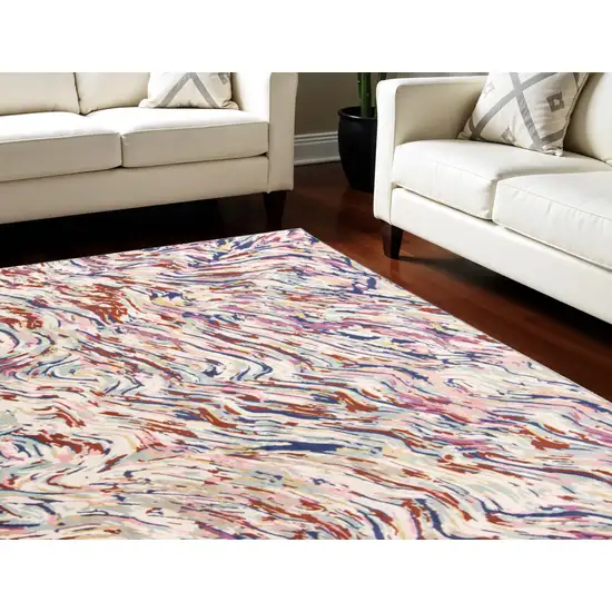 Ivory Red and Blue Abstract Power Loom Area Rug Photo 1