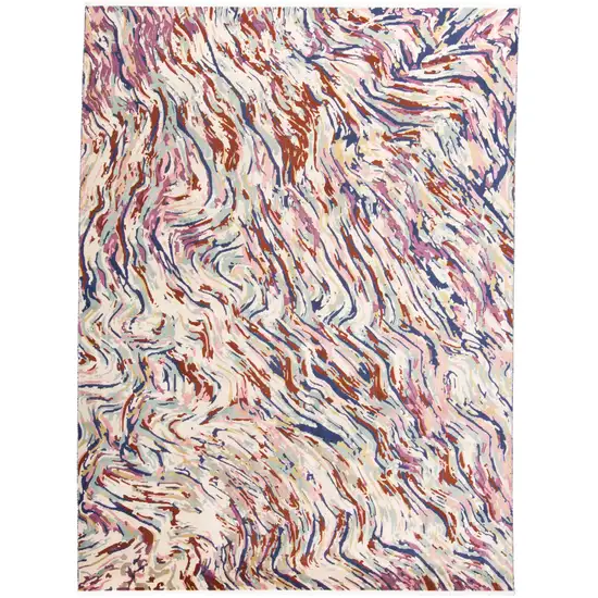 Ivory Red and Blue Abstract Power Loom Area Rug Photo 2