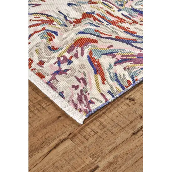 Ivory Red and Blue Abstract Power Loom Area Rug Photo 9