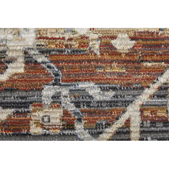 Ivory Red and Blue Abstract Power Loom Worn Faded Area Rug Photo 9