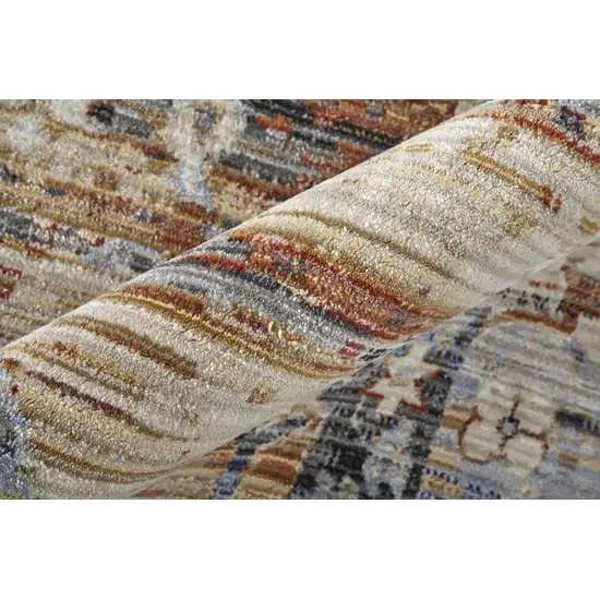 Ivory Red and Blue Abstract Power Loom Worn Faded Area Rug Photo 7