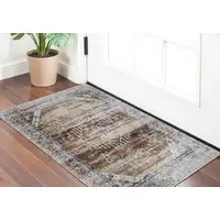 Photo of Ivory Red and Blue Abstract Power Loom Worn Faded Area Rug