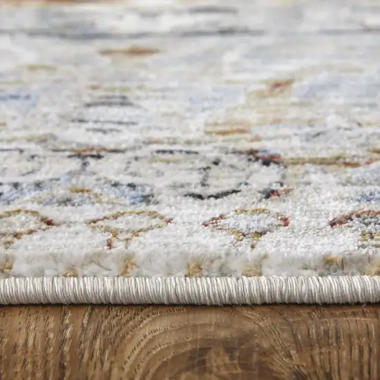 Ivory Red and Blue Abstract Power Loom Worn Faded Area Rug Photo 8