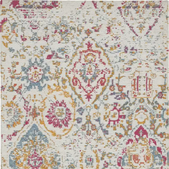 Ivory Red and Blue Damask Distressed Area Rug Photo 8