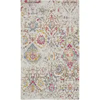 Photo of Ivory Red and Blue Damask Distressed Area Rug