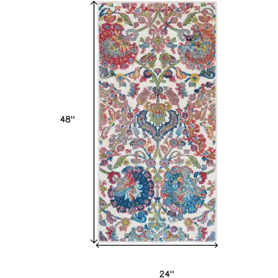 Ivory Red and Blue Floral Distressed Non Skid Area Rug Photo 3