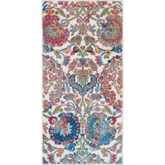 Ivory Red and Blue Floral Distressed Non Skid Area Rug Photo 2