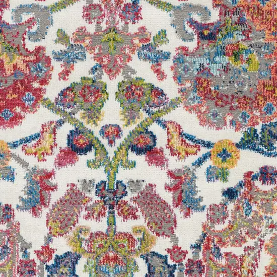 Ivory Red and Blue Floral Distressed Non Skid Area Rug Photo 7