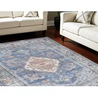 Photo of Ivory Red and Blue Floral Distressed Non Skid Area Rug