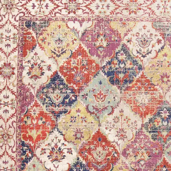 Ivory Red and Blue Floral Power Loom Area Rug Photo 8