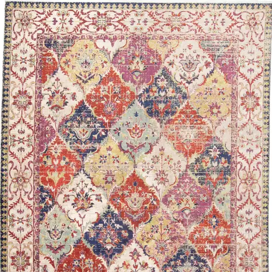 Ivory Red and Blue Floral Power Loom Area Rug Photo 5