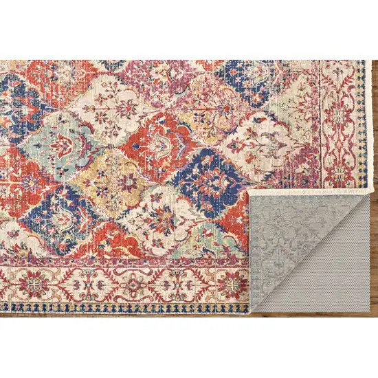 Ivory Red and Blue Floral Power Loom Area Rug Photo 7