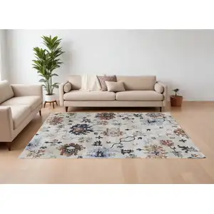 Photo of Ivory Red and Blue Floral Power Loom Area Rug