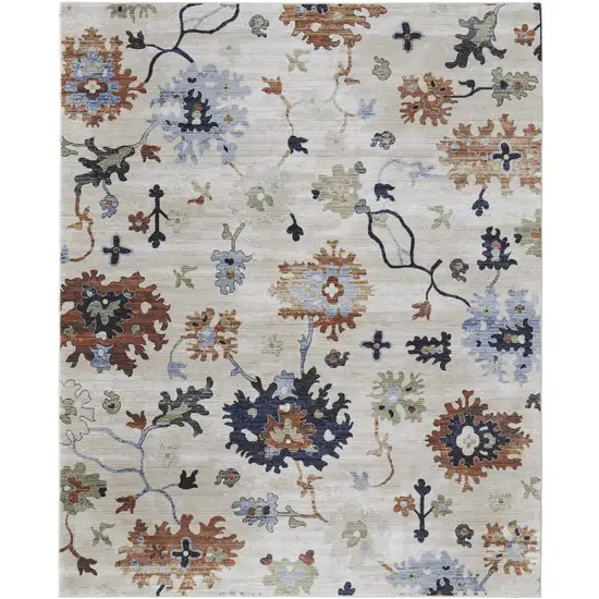 Ivory Red and Blue Floral Power Loom Area Rug Photo 4