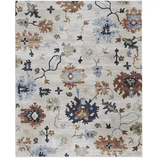 Ivory Red and Blue Floral Power Loom Area Rug Photo 5