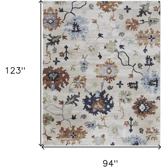 Ivory Red and Blue Floral Power Loom Area Rug Photo 3