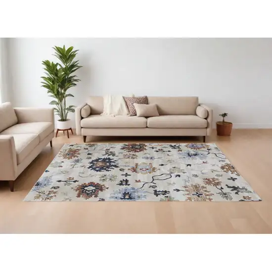 Ivory Red and Blue Floral Power Loom Area Rug Photo 1