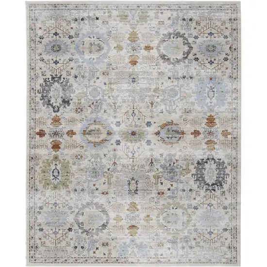 Ivory Red and Blue Floral Power Loom Area Rug Photo 2