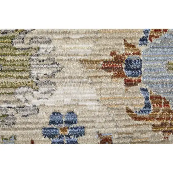 Ivory Red and Blue Floral Power Loom Area Rug Photo 8