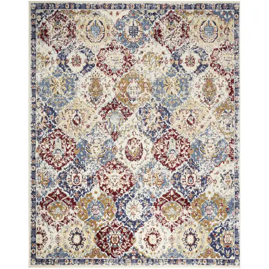 Ivory Red and Blue Geometric Distressed Area Rug Photo 5