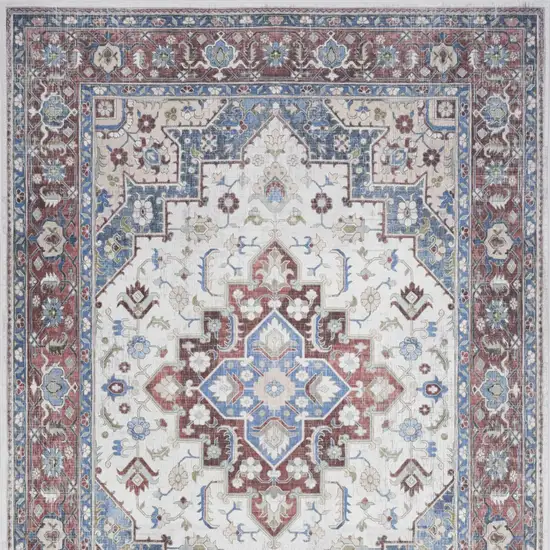 Ivory Red and Blue Medallion Distressed Non Skid Area Rug Photo 8