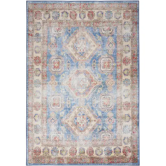 Ivory Red and Blue Medallion Distressed Non Skid Area Rug Photo 2