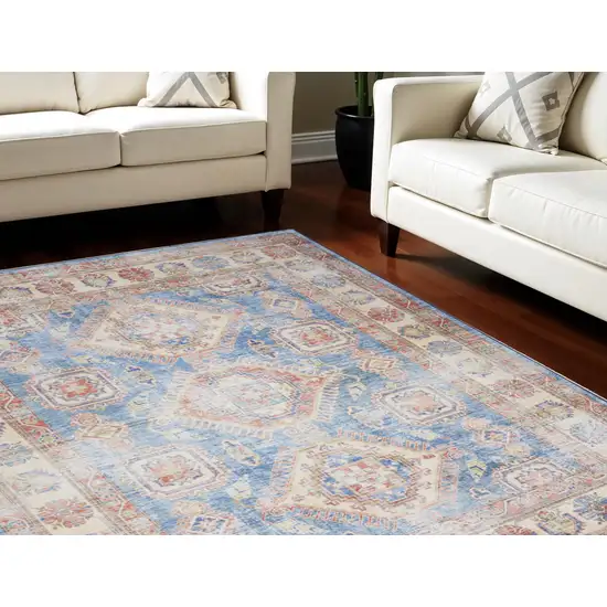 Ivory Red and Blue Medallion Distressed Non Skid Area Rug Photo 1