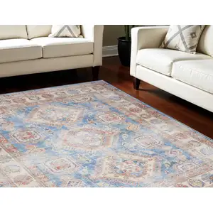 Photo of Ivory Red and Blue Medallion Distressed Non Skid Area Rug