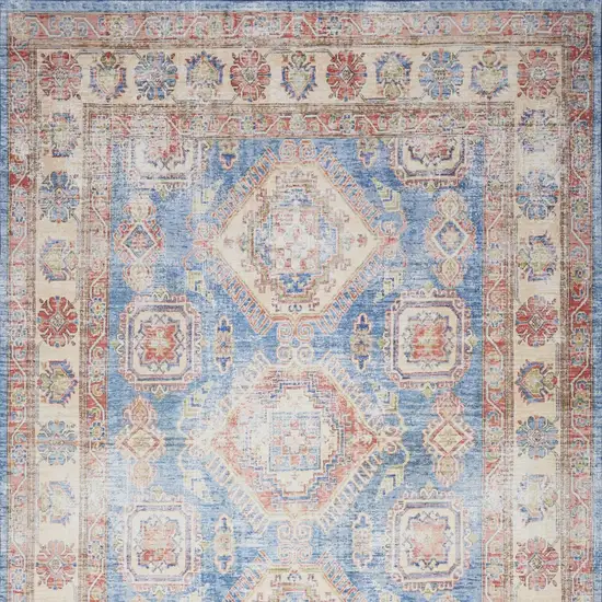 Ivory Red and Blue Medallion Distressed Non Skid Area Rug Photo 8