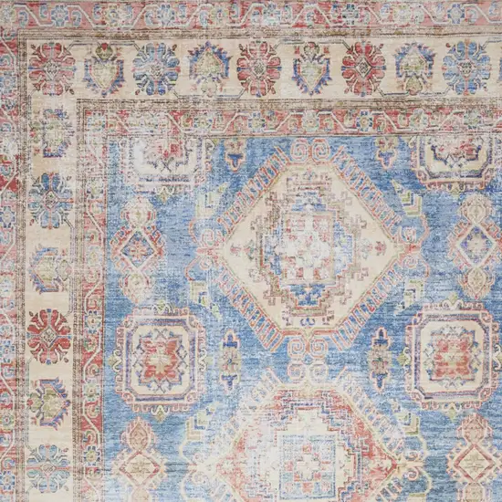 Ivory Red and Blue Medallion Distressed Non Skid Area Rug Photo 7