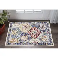 Photo of Ivory Red and Blue Ogee Distressed Non Skid Area Rug