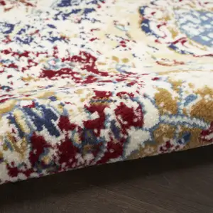 Photo of Ivory Red and Blue Ogee Distressed Non Skid Area Rug